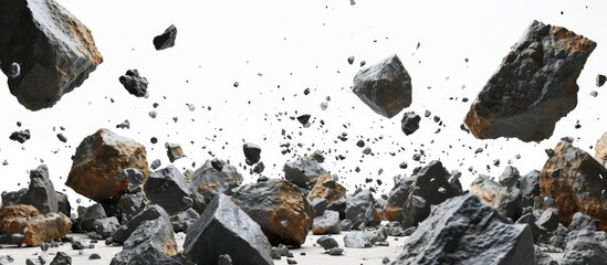 illustration of rocks and debris falling on a white background banner.