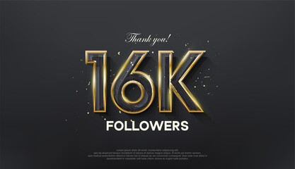 Golden line thank you 16k followers, with a luxurious and elegant gold color.