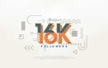 16k followers Thank you, with colorful cartoon numbers illustrations.