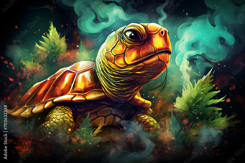 Wall mural smoking turtle, chill turtle, cannabis turtle