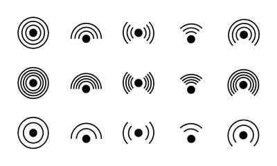 電波のアイコンセット/レーダー/電波探知機/無線/ラジオ/周波/音波/波動/イラスト/ベクター