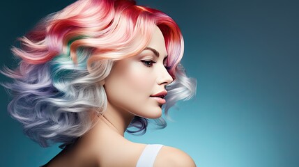 Portrait of a young beautiful woman with bright and colorful hairstyle, showing individuality and creativity. Generative AI