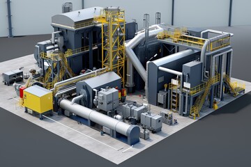 Modern plant for sorting and recycling household waste and waste. Large industrial complex of conveyors, bunkers. Recycling and storage of waste for further disposal. Generative Ai