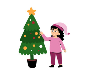girl with christmas tree