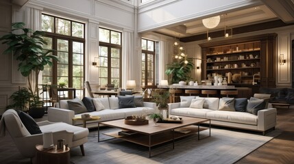 Fototapeta premium Beautiful Living Area with Coffee Table and Couch of New Home.