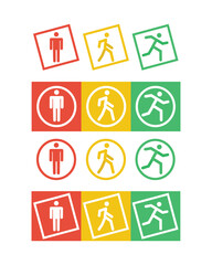 set of Three vector human icons: standing, walking and running.