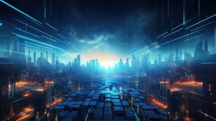 Technology Particle in Cyberpunk Style Digital World Abstract Background