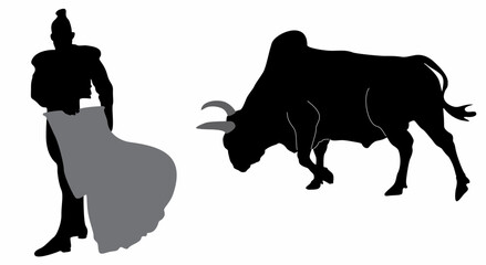 bullfighting torero silhouette vector, on white background