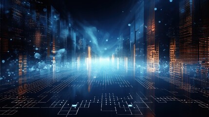 Technology Particle in Cyberpunk Style Digital World Abstract Background