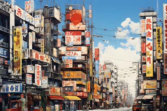Anime city, anime city vibe, city, drawn city, big huge city