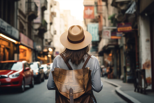 Back of woman with backpage travel on holiday