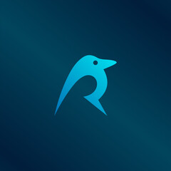 
simple R letter penguin logo design, bird vector template