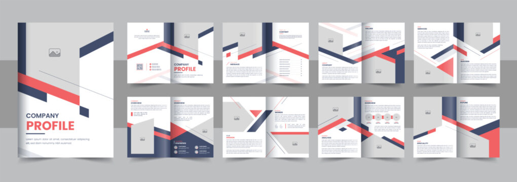 Corporate company profile layout vector,  Modern 16 pages corporate brochure design template layout