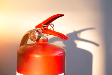 Red fire extinguisher tank for protection and prevent and safety rescue and use of equipment on...