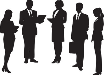 ビジネス　人物　男性　女性　スーツ　シルエット　イラスト素材セット