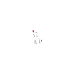 Beagle dog  with red heart,love emotion concept, pet care outline line art monoline logo vector .