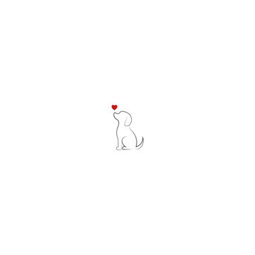 recommend clip art: Beagle dog  with red heart,love emotion concept, pet care outline line art monoline logo vector .