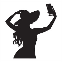 A Woman Taking selfie vector silhouette, smart stylish girl vector silhouette