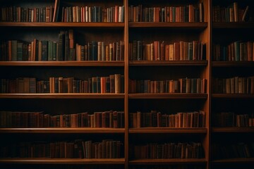 A bookshelf. AI image - obrazy, fototapety, plakaty