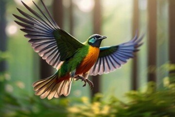 Obraz premium A colorful bird flying. AI image