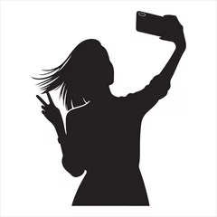 Fotobehang A Woman Taking selfie vector silhouette, smart stylish girl vector silhouette © Big Dream