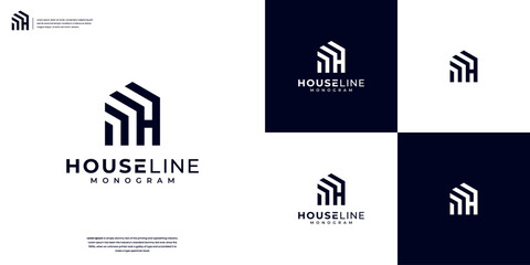 Abstract Combination Letter H and Home Construction Architecture Building Logo Design