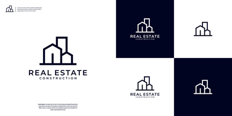 Elegant minimal line art Home Building logo design vector