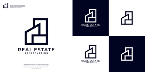 Building construction line art style logo design template