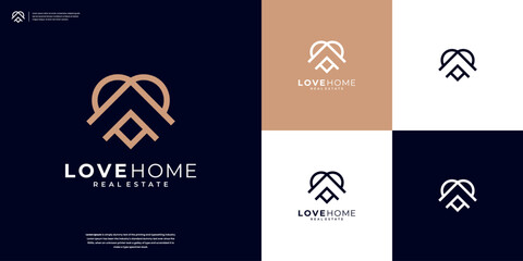 Minimalist Home and love logo design inspiration - obrazy, fototapety, plakaty