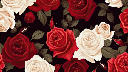 Beautiful roses background illustration. White, pink, and red flowers pattern.