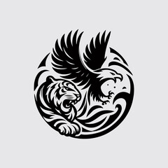 tiger and eagle black logo or cartoon