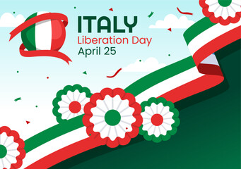 Happy Italy Liberation Day Vector Illustration on April 25 with Waving Flag Italian and Ribbon in Holiday Holiday Flat Cartoon Background