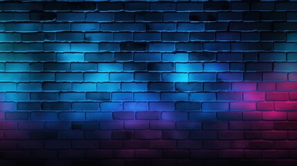 Blue and pink brick wall background with neon lights
