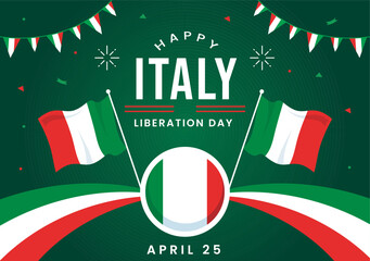 Happy Italy Liberation Day Vector Illustration on April 25 with Waving Flag Italian and Ribbon in Holiday Holiday Flat Cartoon Background - obrazy, fototapety, plakaty