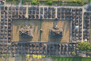 aerial view of Candi Plaosan in near candi Prambanan. Plaosan Temple is a Buddhist temple left by...