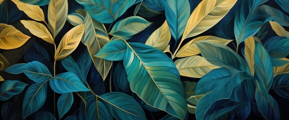 gold and blue floral leaves