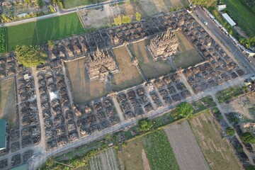 aerial view of Candi Plaosan in near candi Prambanan. Plaosan Temple is a Buddhist temple left by...