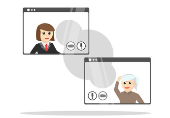 Business woman Video call with parents design character on white background