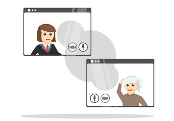 Business woman Video call with parents design character on white background
