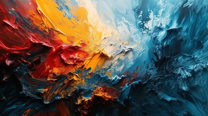 Abstract background of oil paint splashes in red, blue and yellow colors