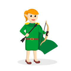 Elf woman holding arrows and bows design character on white background