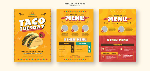 Tasty mexican tacos bundle restaurant menu cover social media flyer banner design - obrazy, fototapety, plakaty