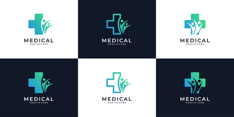 Set of medical care pharmacy icon logo design inspiration