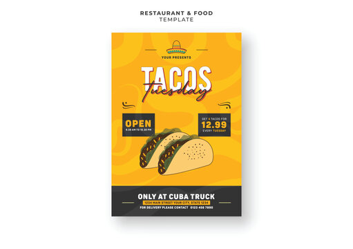 Tasty mexican tacos restaurant menu cover social media flyer banner design