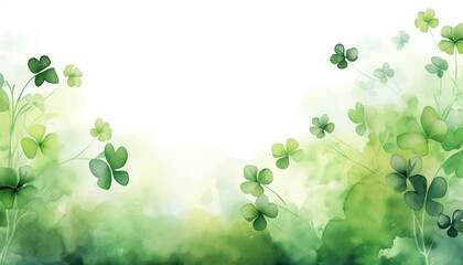 Closeup and crop shamrock plants on white background. Patricks Day greeting card