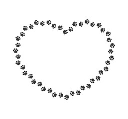 Heart shape animal paw print frame silhouette