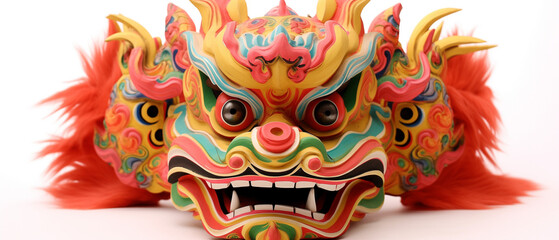 Chinese lion dance head, China Lunar New Year dragon mask on white background