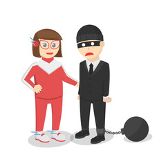 superhero woman catching thief design character on white background