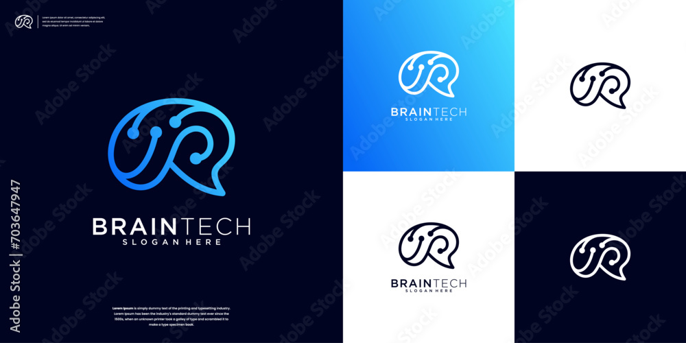 Wall mural Minimalist Digital Brain Logo Design inspiration