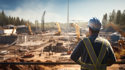  A civil engineer stands looking at the construction site. 